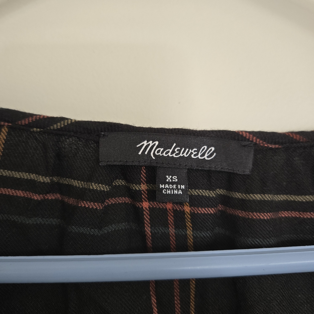 Madewell Shirred Peasant Top in Windowpane - Picture 2 of 5